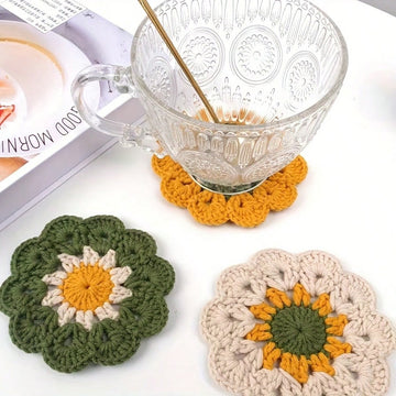 Handmade Coaster Set, Hand Woven Coaster Finished Product, Handmade DIY Small Flower Coaster, Insulation Pad