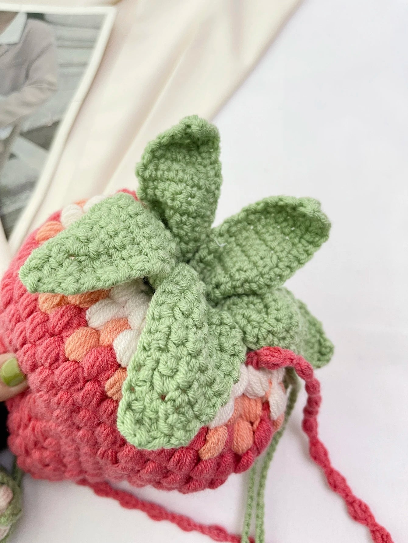 1pc Handmade Colorful Knitted Strawberry Drawstring Crossbody Bag, & Cute Strawberry Purse Valentines