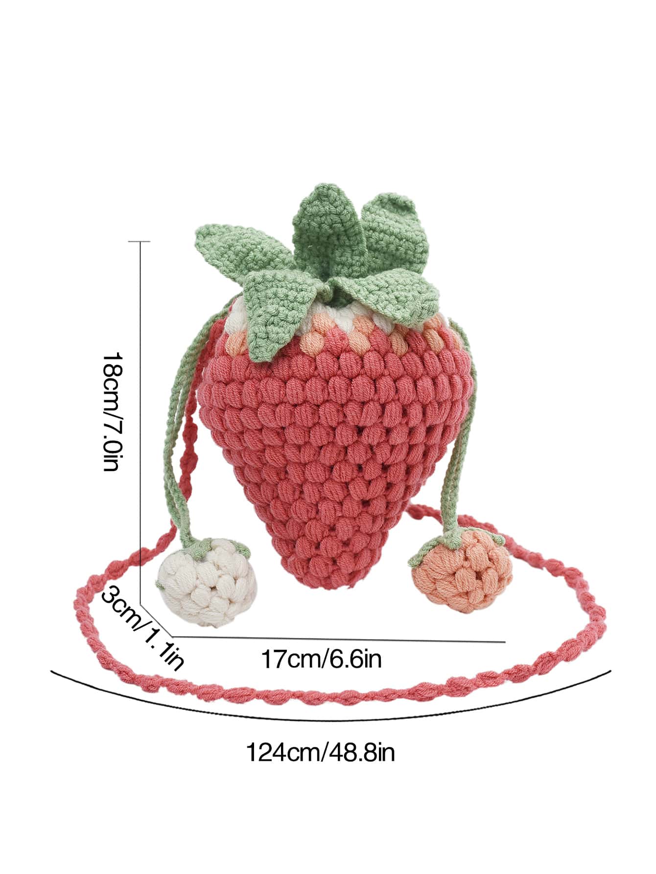 1pc Handmade Colorful Knitted Strawberry Drawstring Crossbody Bag, & Cute Strawberry Purse Valentines