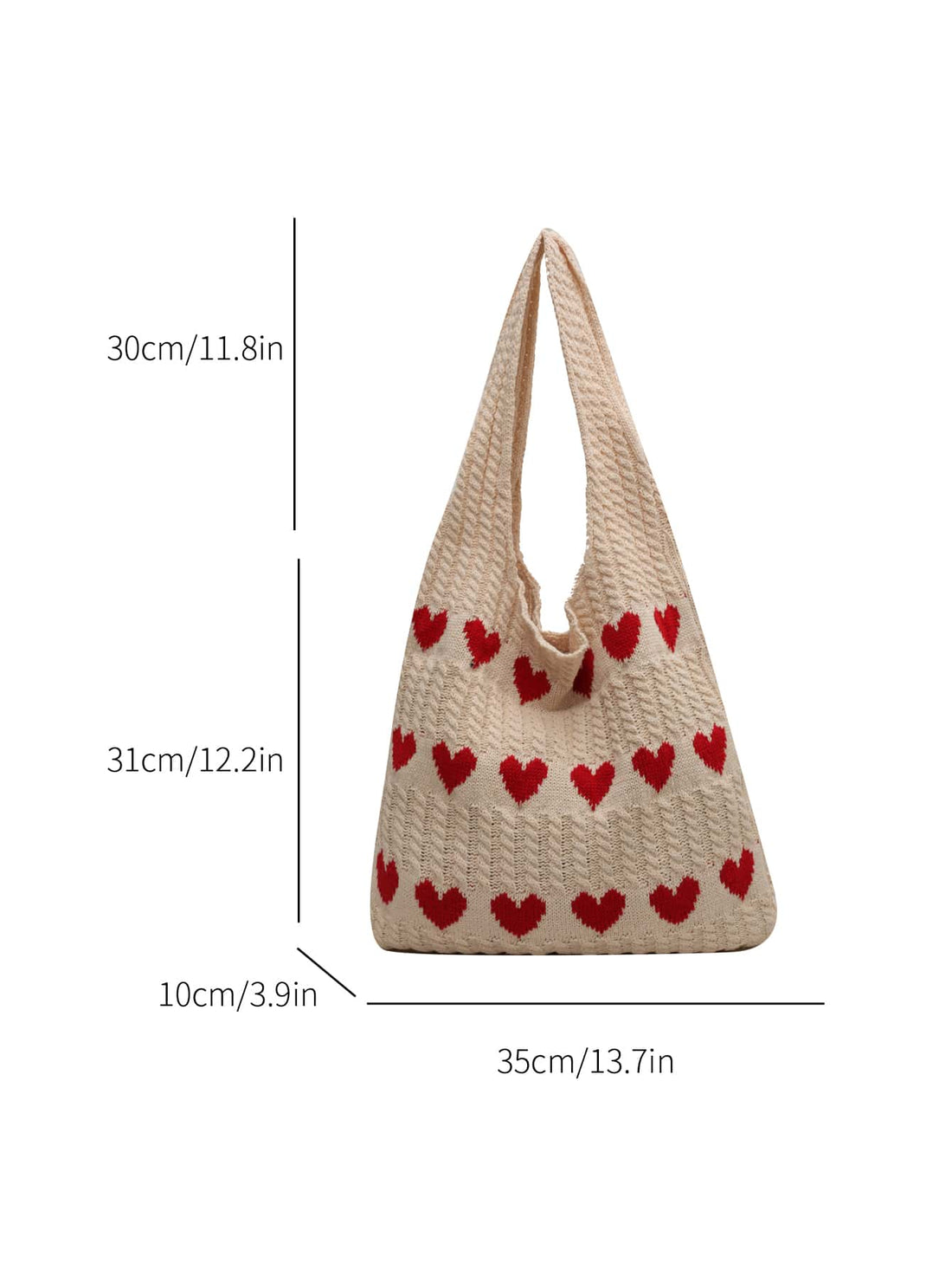 1pc Heart Pattern Color Blocking Crochet Handbag Shoulder Bag Large Capacity Fashion Beach Bag Versatile Commute Bag Large Capacity Knitted Hobo Bag Cute Heart Pattern Tote Bag Women Casual Crochet Handbag Shoulder Purse