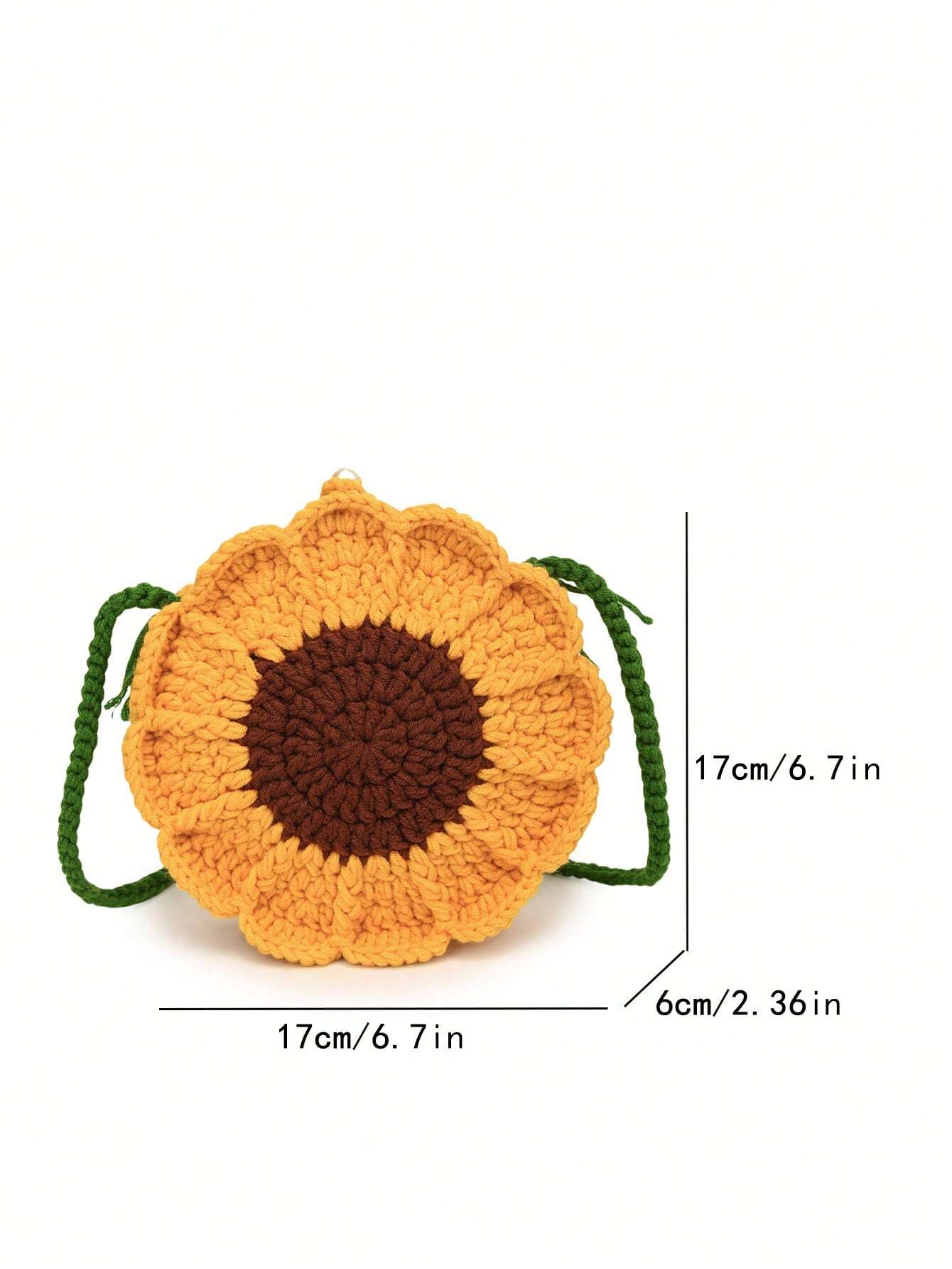 Finished Product: Double-Sided Sunflower Mini Crochet Handmade Knitting Sweet Cross-Body Knitted Bag Key Coin Purse, Exquisite Floral Bag For Women