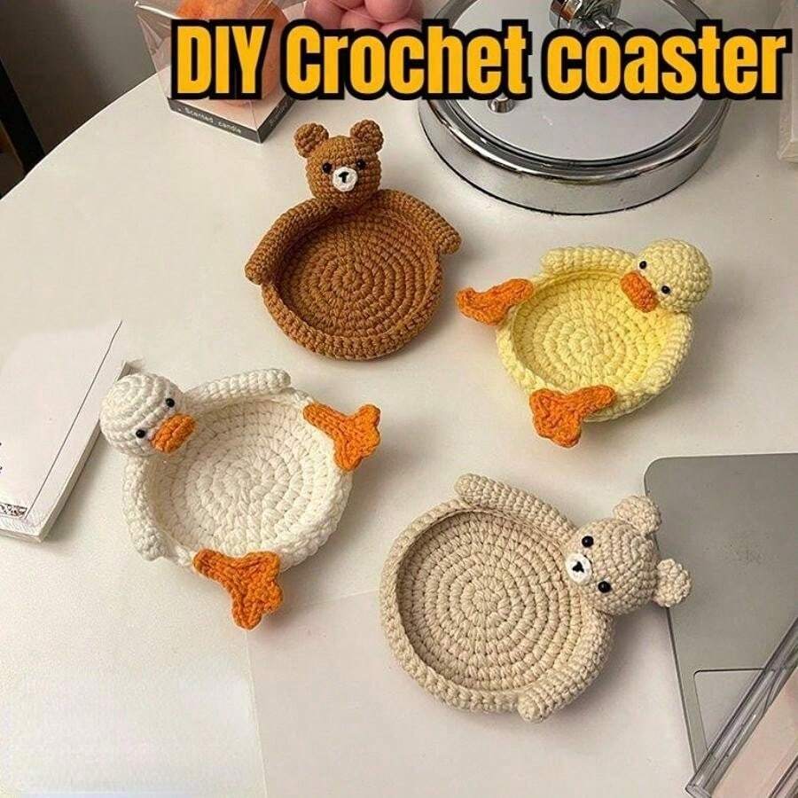 ,Crochet Animal Cup Coaster,Handmade Woven Drink Mat, DIY Desk Decor, Housewarming Cup Gift & ,Graduation Gift