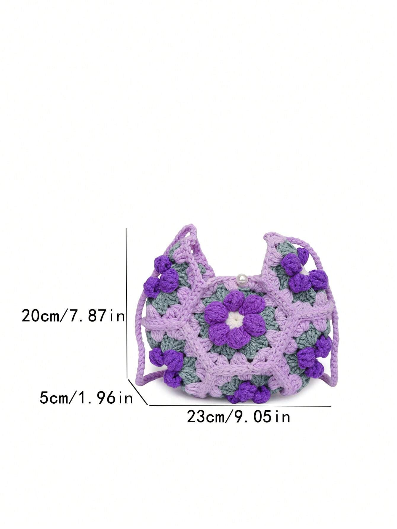 [Handmade] Double-Sided Puff Flower Patchwork Mini Crossbody Bag, Handwoven Crochet Sweet Knit Pouch For Phone & Keys