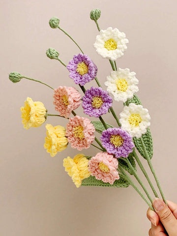 Crochet Love Flower Gift Set - Hand-Woven Wool Art, Timeless Romantic Decor For Mother's Day, Teachers Day, Birthdays, Graduations - Exquisite DIY Artificial Blossoms For Home & Room Accent