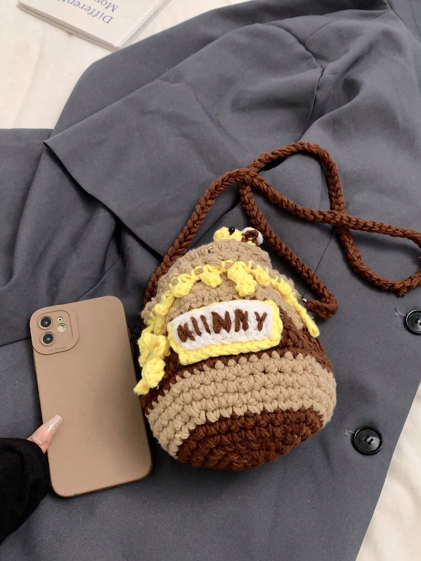 Handmade Knitted Small Crossbody Bag For Women, Autumn Winter New Honey Pot Coin Purse Novelty Crochet Bag