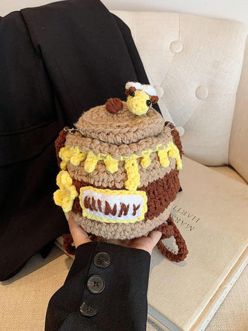 Handmade Knitted Small Crossbody Bag For Women, Autumn Winter New Honey Pot Coin Purse Novelty Crochet Bag