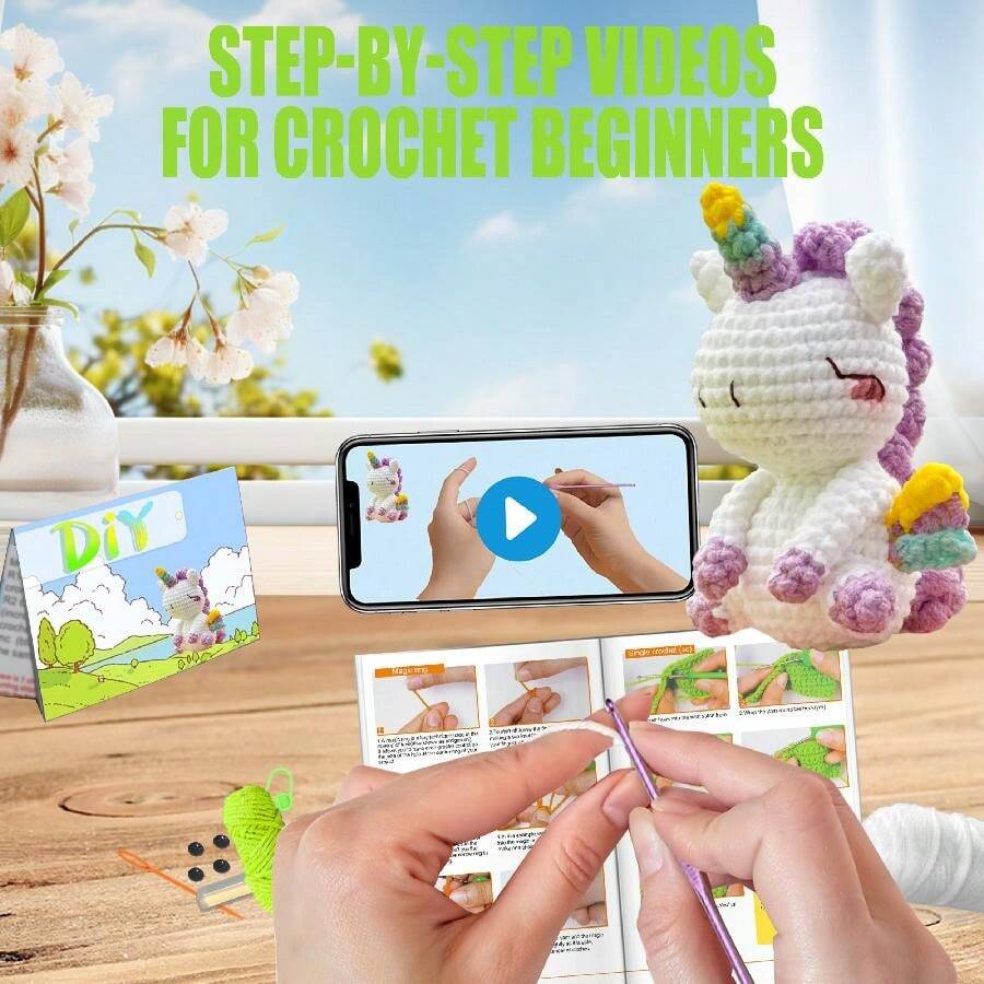 DIY Robot Unicorn Attack Crochet Kit For Beginners, Amigurumi Stuffed Animals - Gift Animal Crochet
