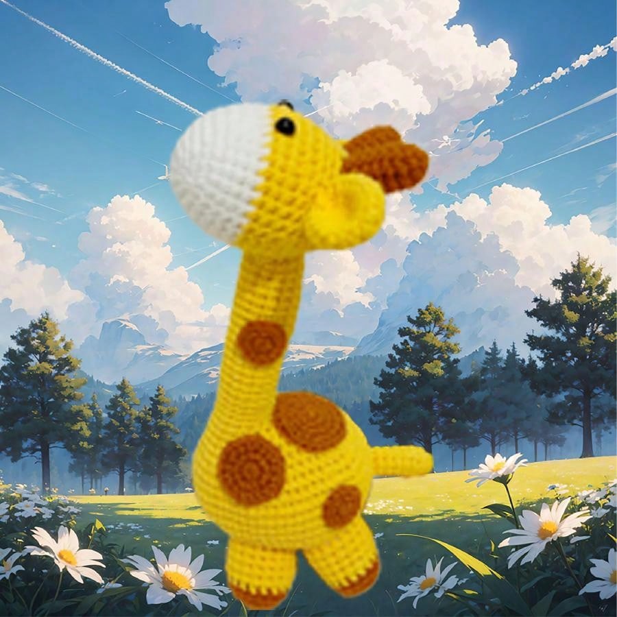 DIY Yellow Giraffe Crochet Kit For Beginners With Step-By-Step Video Tutorials And Text Version Illustration Knitted Easy To Understand