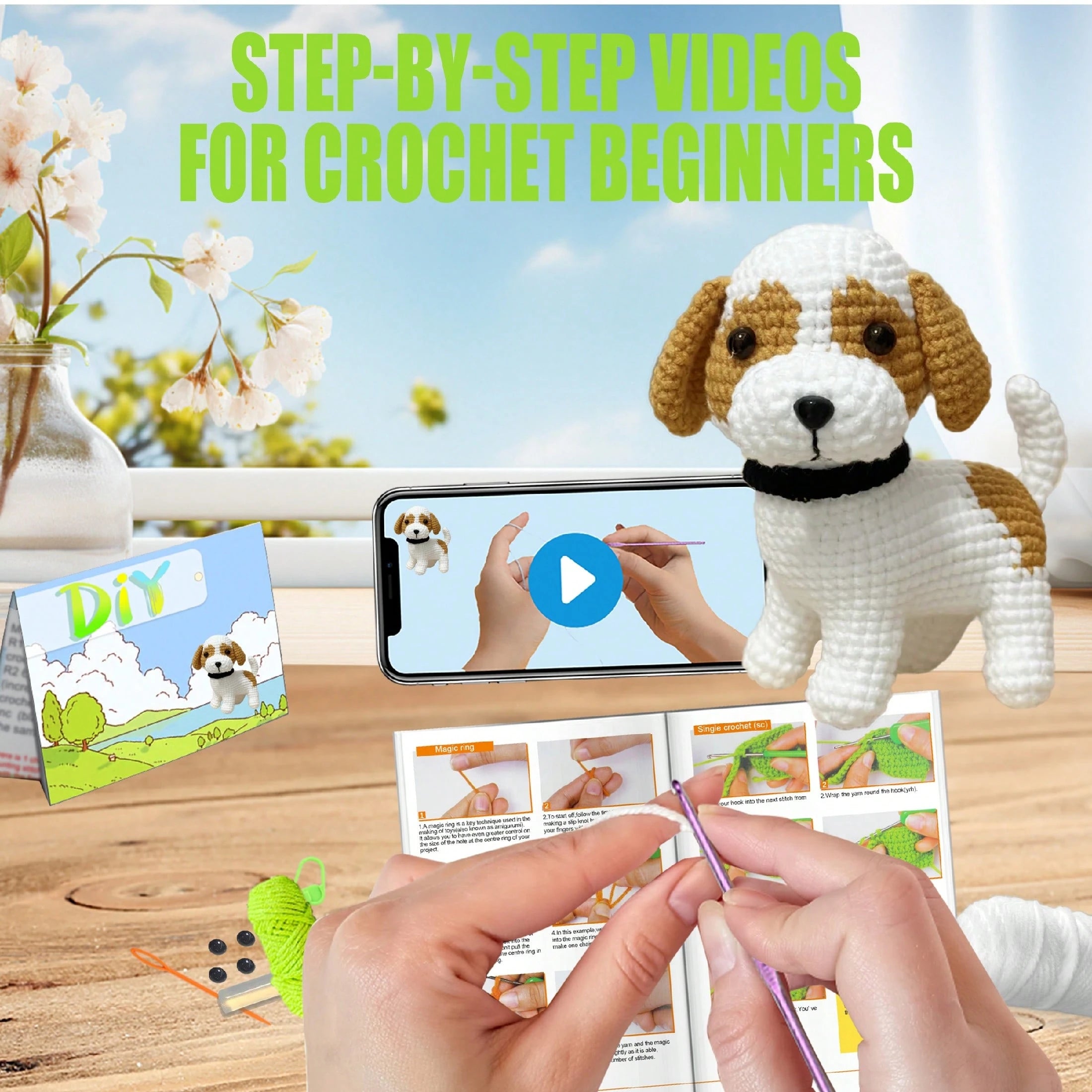 DIY Spotted Dog Crochet Material Kit Suitable For Starters Who Are New To Crochet Crochet Knitting Kit Suitable For Gifts,