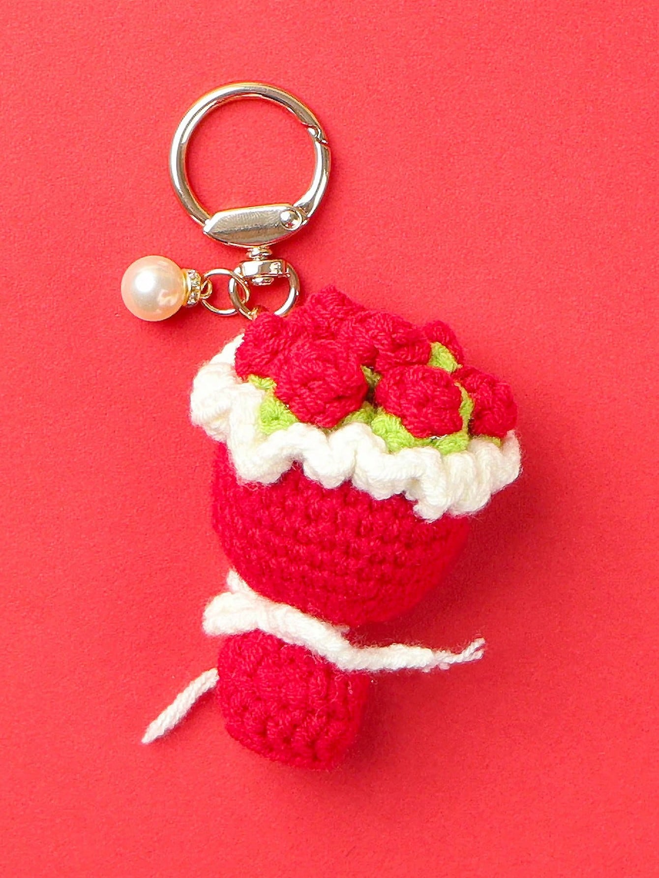 1pc Women's Valentine's Day Mini Crocheted Knitted Rose Flower Bouquet Keychain, Realistic DIY Knitted Flower Bouquet, Gift For Graduation, Wedding Guest, Best Friend, Girlfriend, Anniversary, Valentine's Day, Wedding Keychain, Bag Accessory