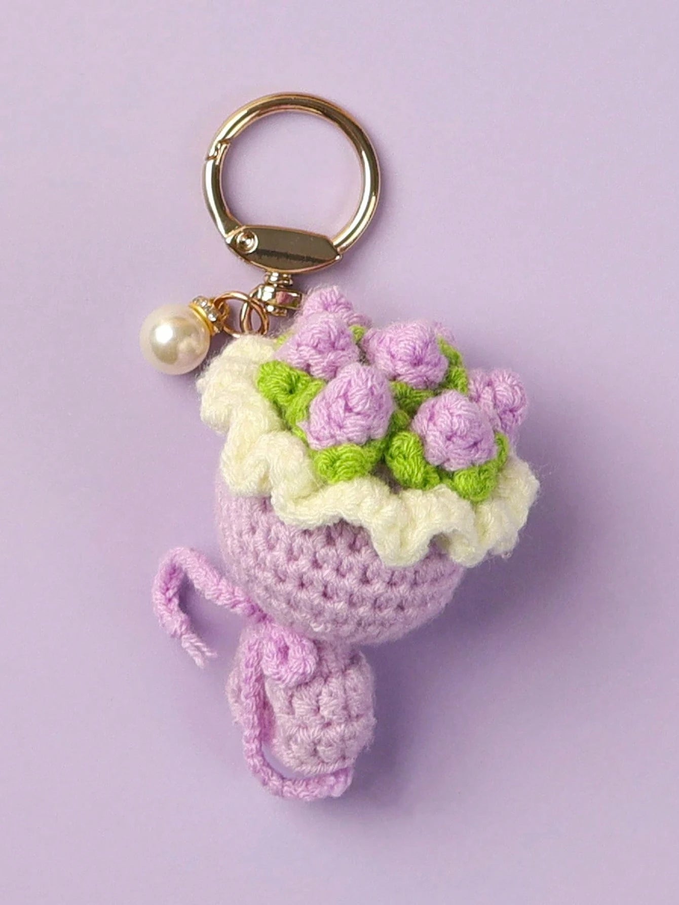 1pc Women's Valentine's Day Mini Crocheted Knitted Rose Flower Bouquet Keychain, Realistic DIY Knitted Flower Bouquet, Gift For Graduation, Wedding Guest, Best Friend, Girlfriend, Anniversary, Valentine's Day, Wedding Keychain, Bag Accessory
