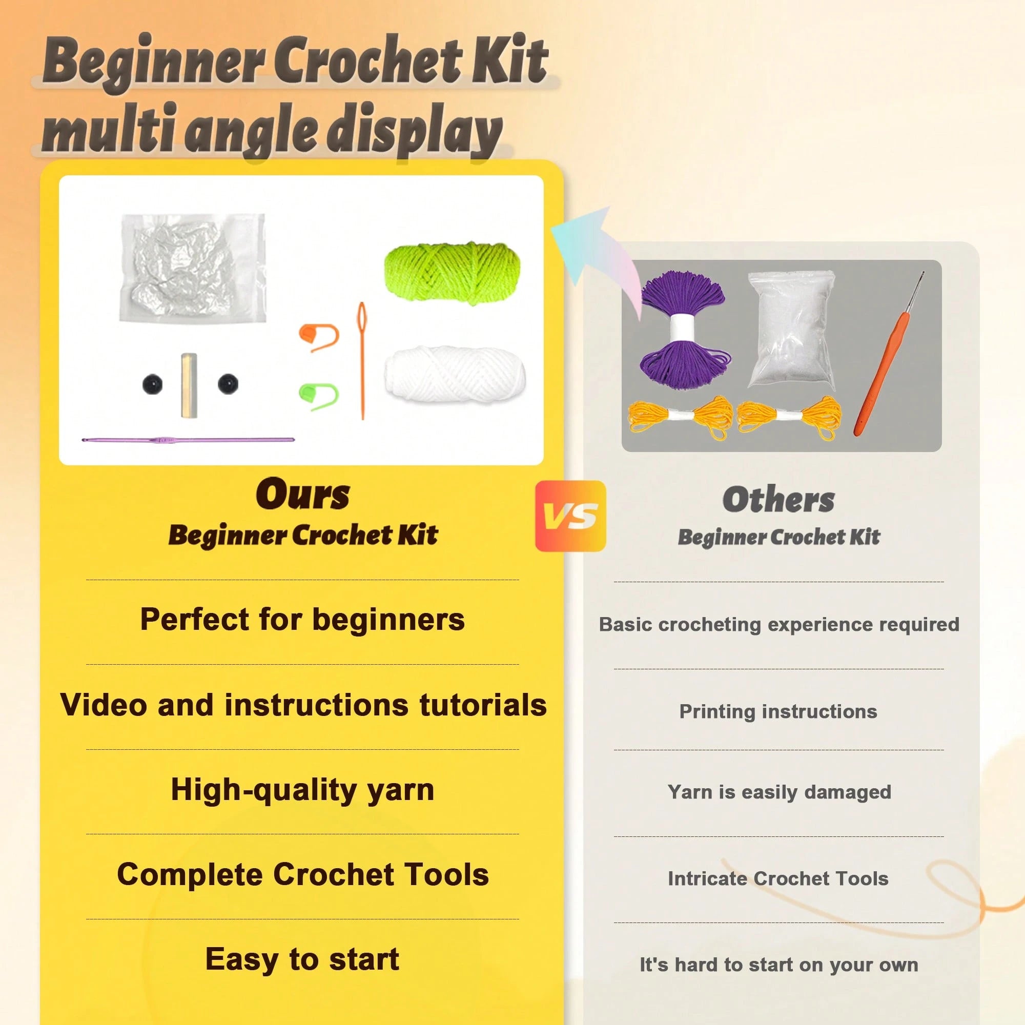 DIY Little Monkey Crochet Kit For Beginners, Amigurumi Stuffed Animals - Gift Animal Crochet Starter Kit All-In-One Complete Crochet Kit Learn To Crochet Sets With Instructions
