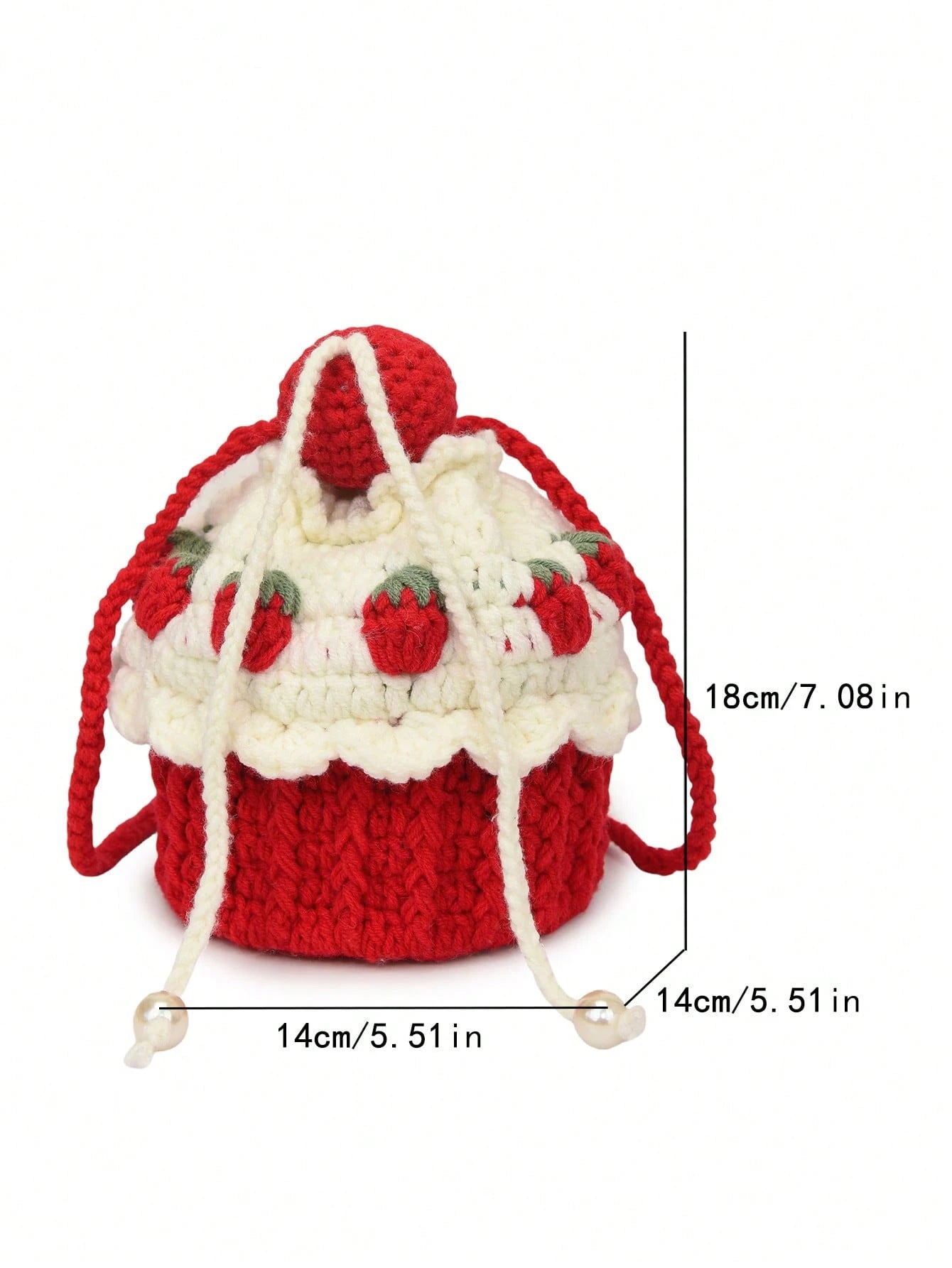 Hand-Knitted Strawberry Cake Coin Purse Women New Arrival Hand-Crocheted Crossbody Bag Colorblock Cartoon Bucket Bag, Fashion & Stylish Handmade Crochet Bag, Perfectly Matching With Crochet Set