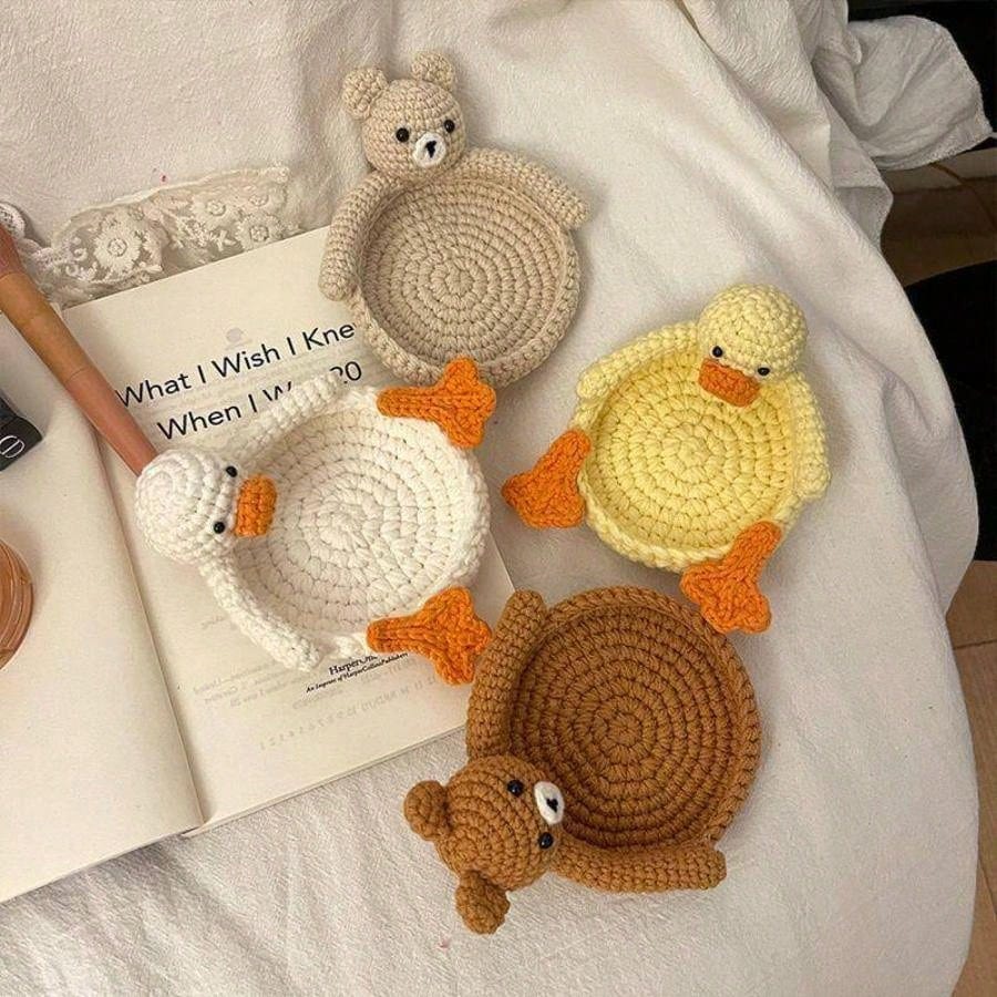 ,Crochet Animal Cup Coaster,Handmade Woven Drink Mat, DIY Desk Decor, Housewarming Cup Gift & ,Graduation Gift