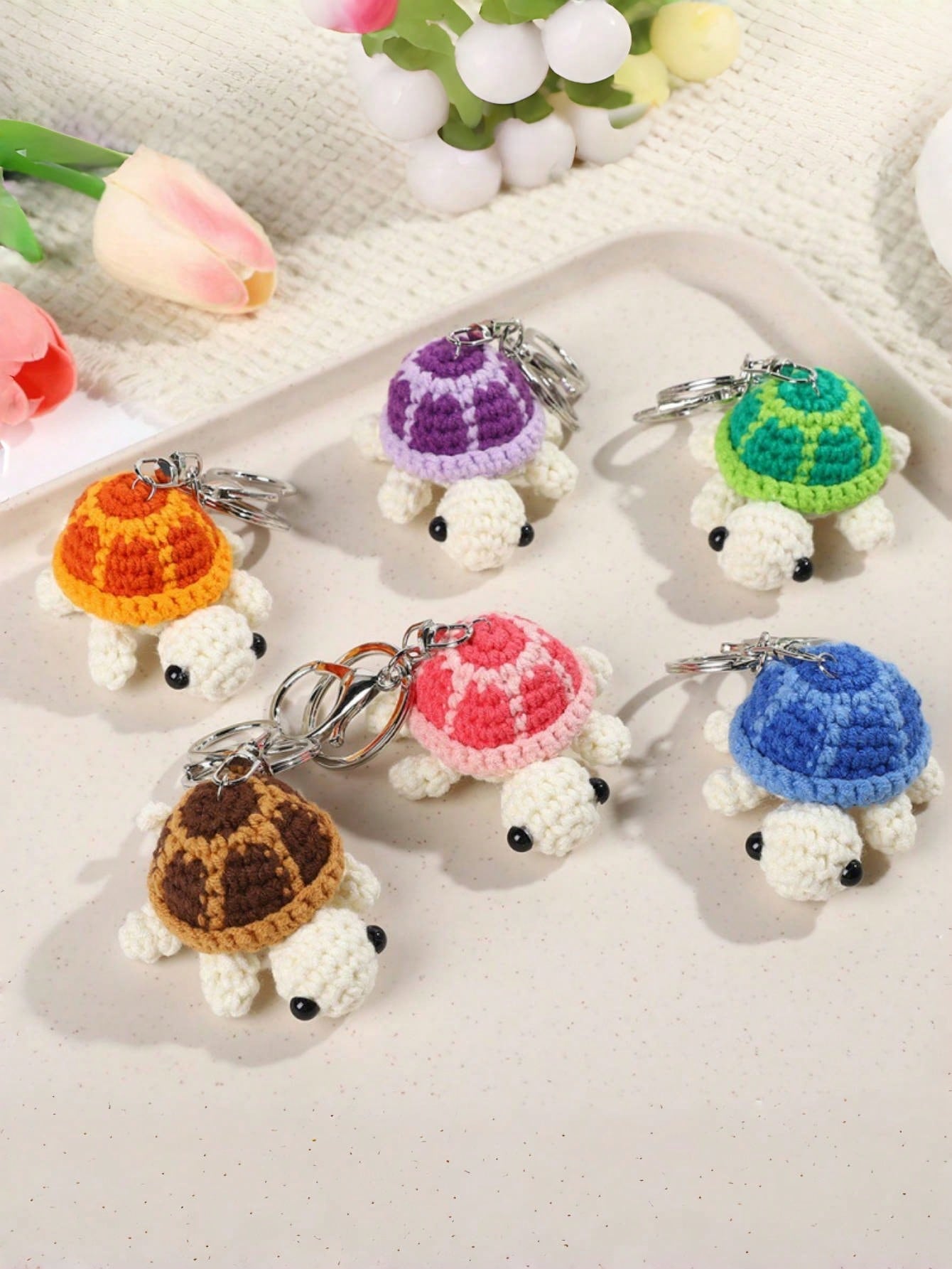 Cute Handmade Crochet Turtle Keychain, Mini Plush Turtle Pendant Ornament, Knitted Keyring Charm For Bag, Car Keys, Gifts For Halloween, Christmas