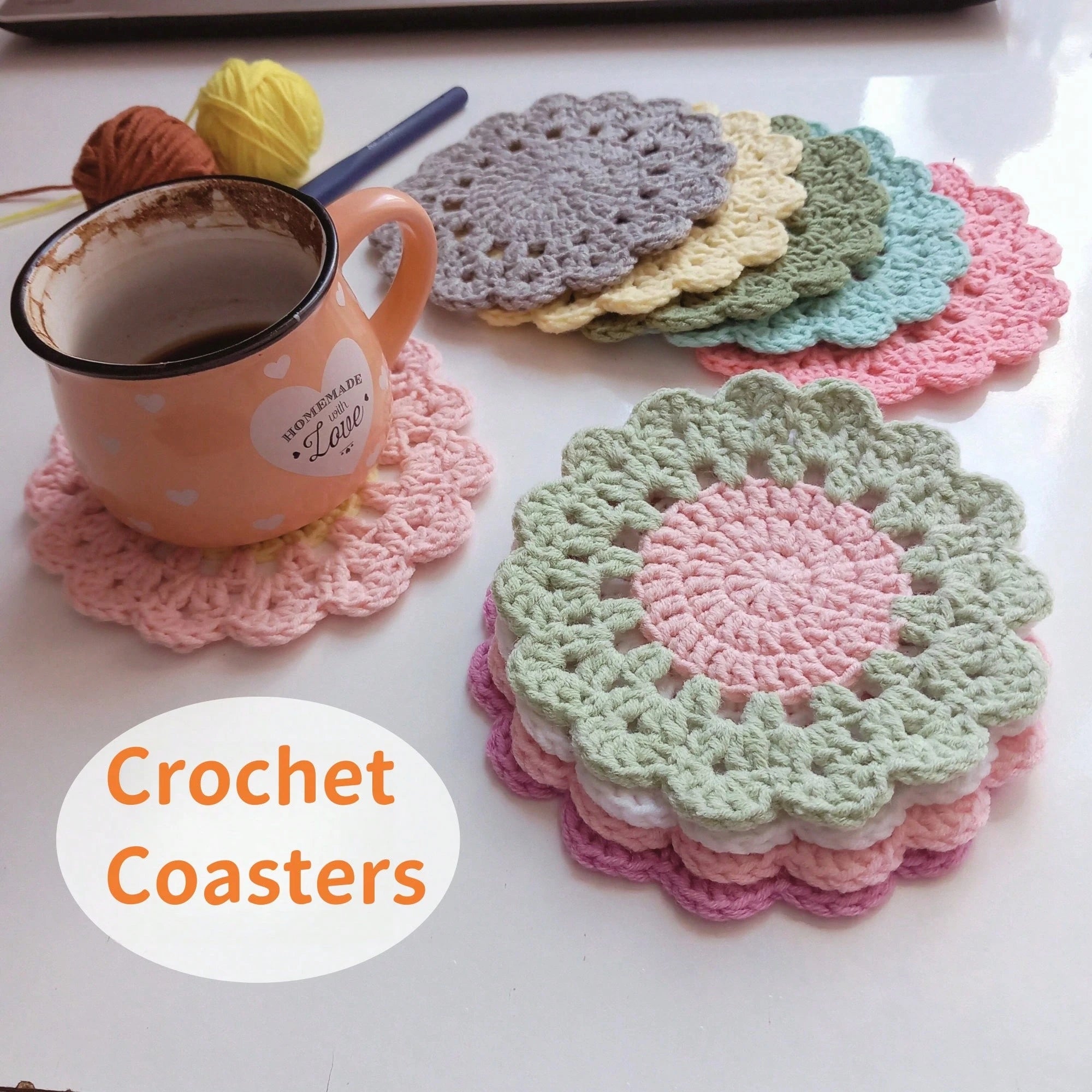 1/4Pcs, Handmade Flower Coasters, Crochet Home Decor Mat, Funny Pink Flower Coasters,