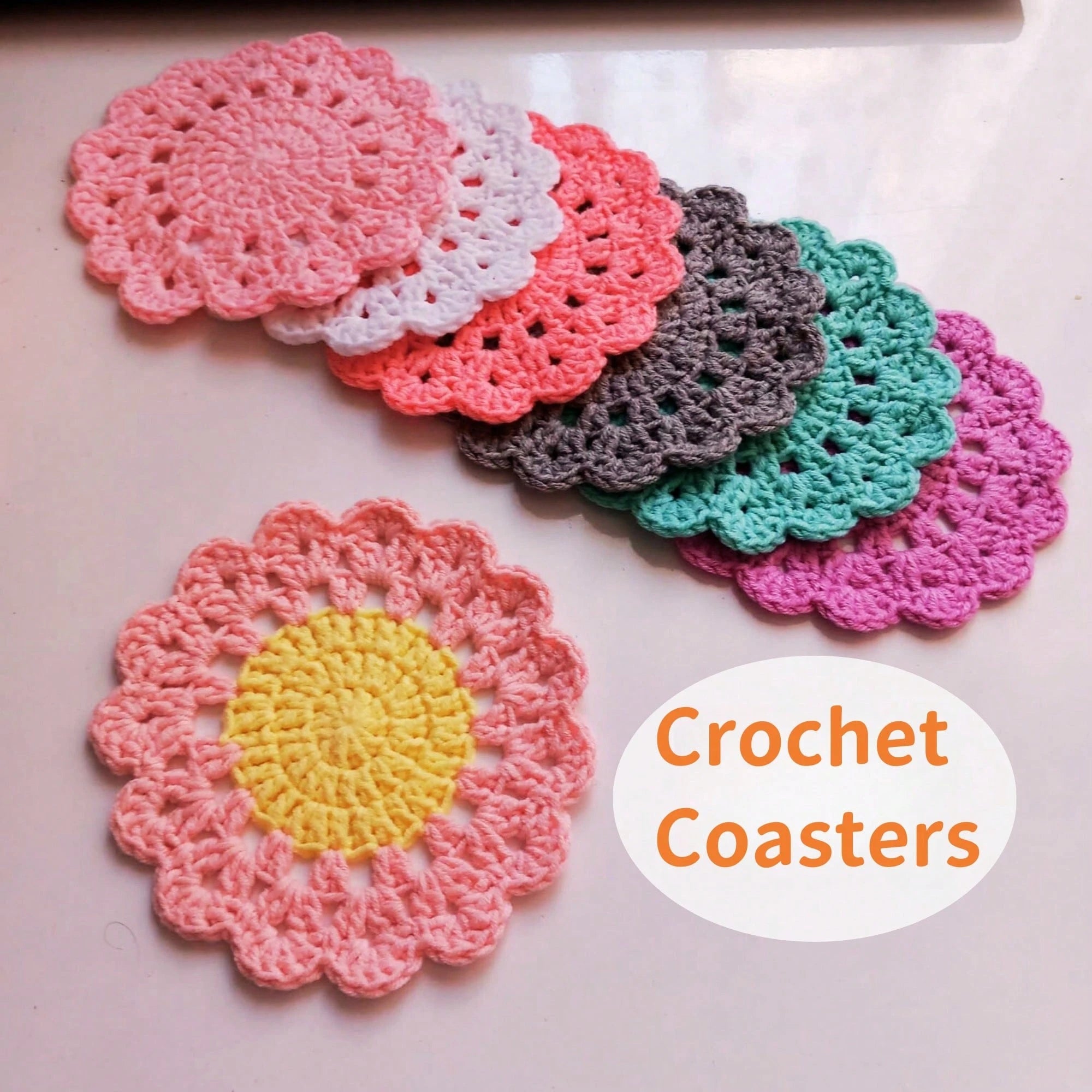 1/4Pcs, Handmade Flower Coasters, Crochet Home Decor Mat, Funny Pink Flower Coasters,