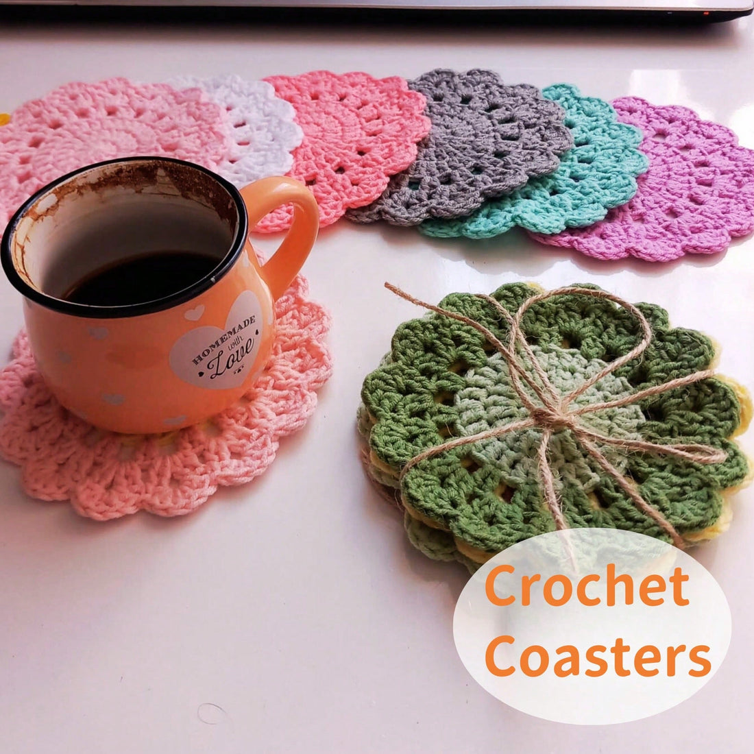 1/4Pcs, Handmade Flower Coasters, Crochet Home Decor Mat, Funny Pink Flower Coasters,