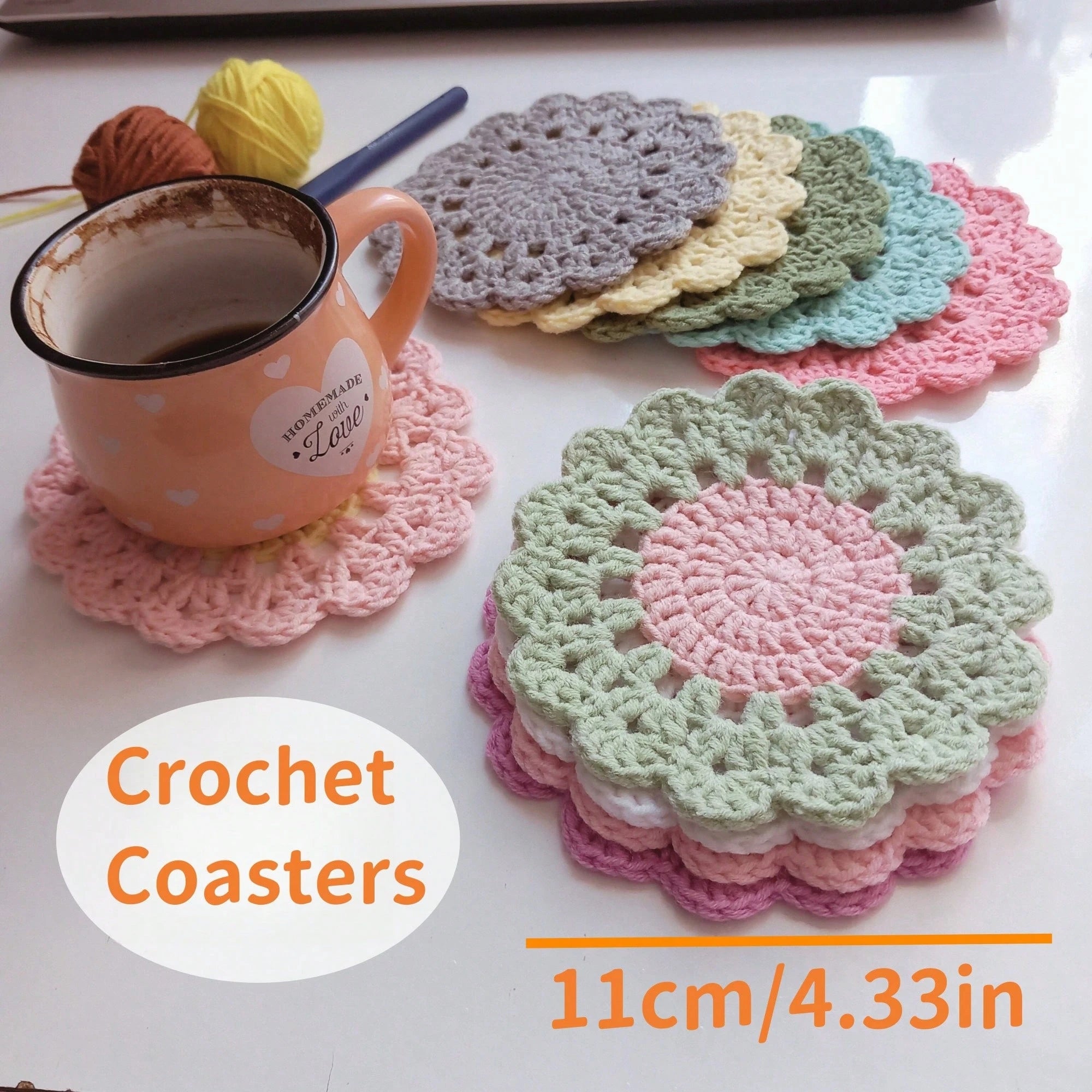 1/4Pcs, Handmade Flower Coasters, Crochet Home Decor Mat, Funny Pink Flower Coasters,