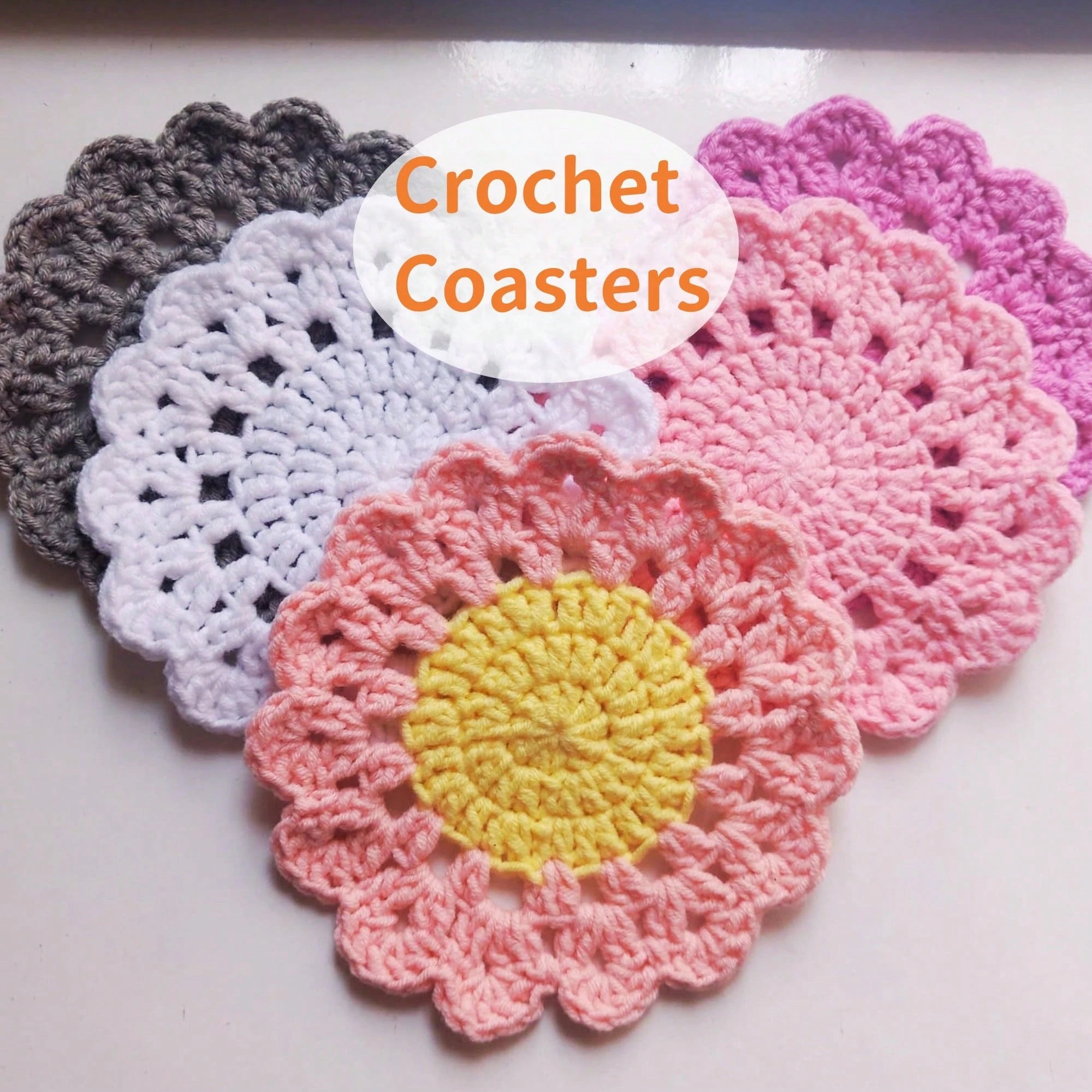 1/4Pcs, Handmade Flower Coasters, Crochet Home Decor Mat, Funny Pink Flower Coasters,