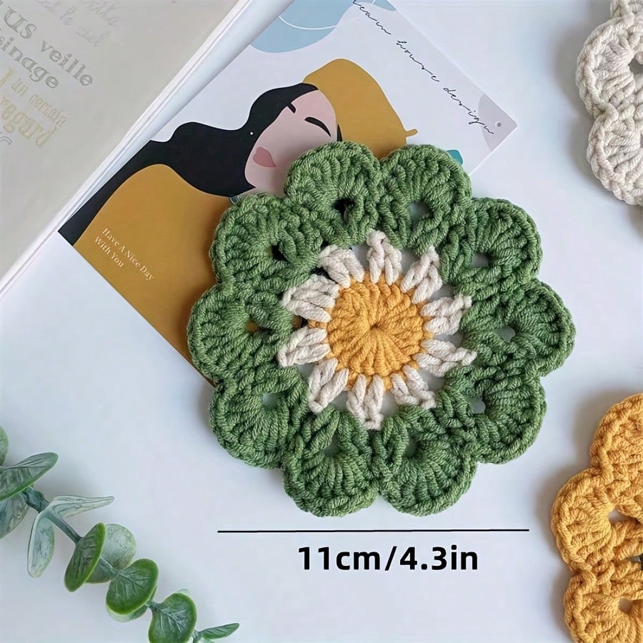 Handmade Coaster Set, Hand Woven Coaster Finished Product, Handmade DIY Small Flower Coaster, Insulation Pad