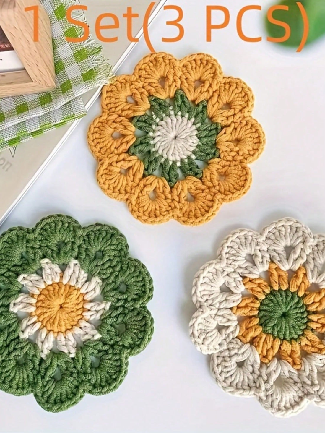 Handmade Coaster Set, Hand Woven Coaster Finished Product, Handmade DIY Small Flower Coaster, Insulation Pad