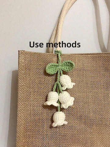 1 Pc Handmade Woven Lily Of The Valley Flower Decoration Windchime, Bag Charm, Key Chain, Car Hanging Ornament Car Accessories School Cute Goth Y2k