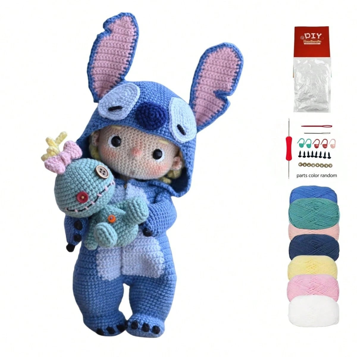 1 Set Crochet Kit For Cute Boy Stitch Doll, Beginner Crochet Craft Kit With Aminal Yarn Craft Set, Includes Detailed Instructions And Video Tutorials, Ideal For Adult Crochet Starter Pack