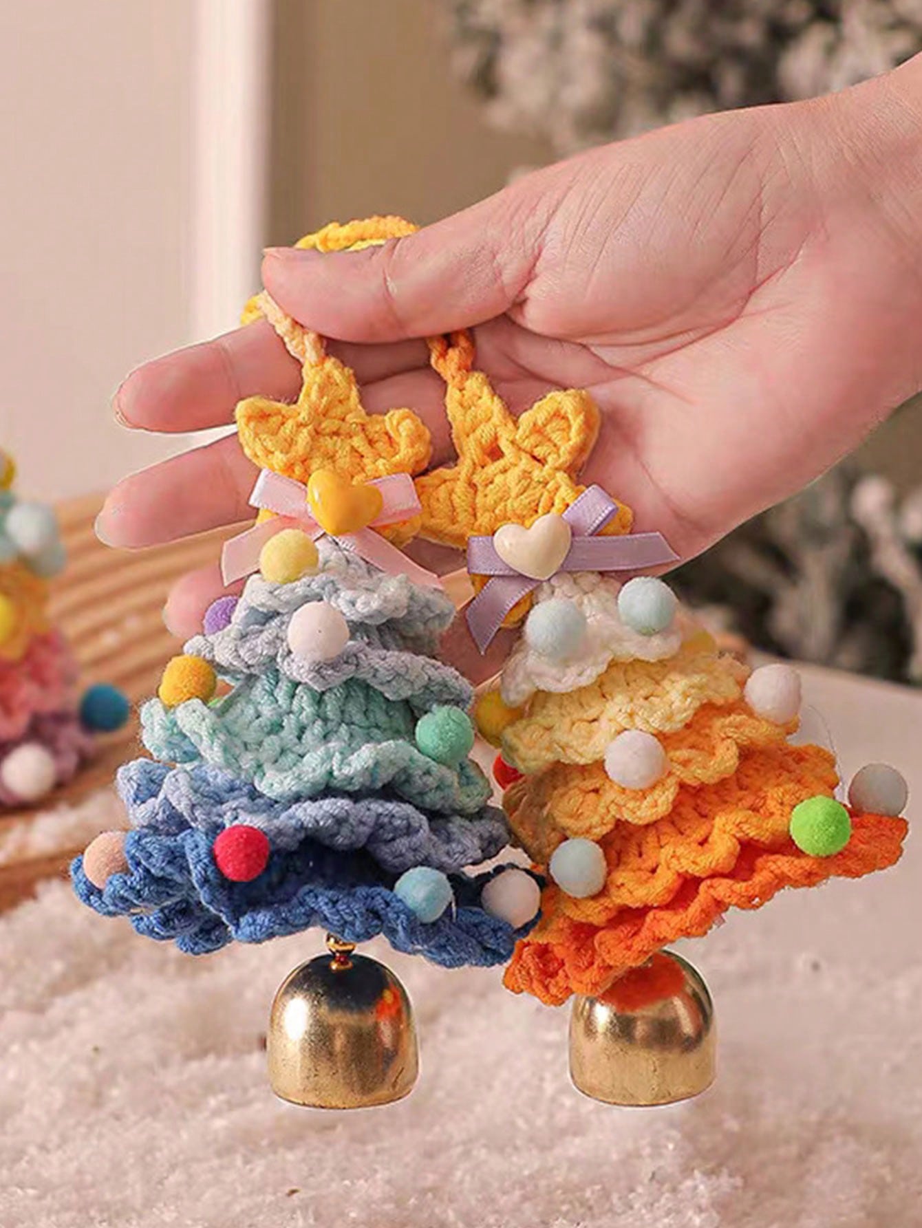 Handmade Crochet Christmas Tree Car Hanging Ornament Bag Charm DIY Creative Decoration Gift (Finished Product) Car Accessories For Women Keychain For Bag