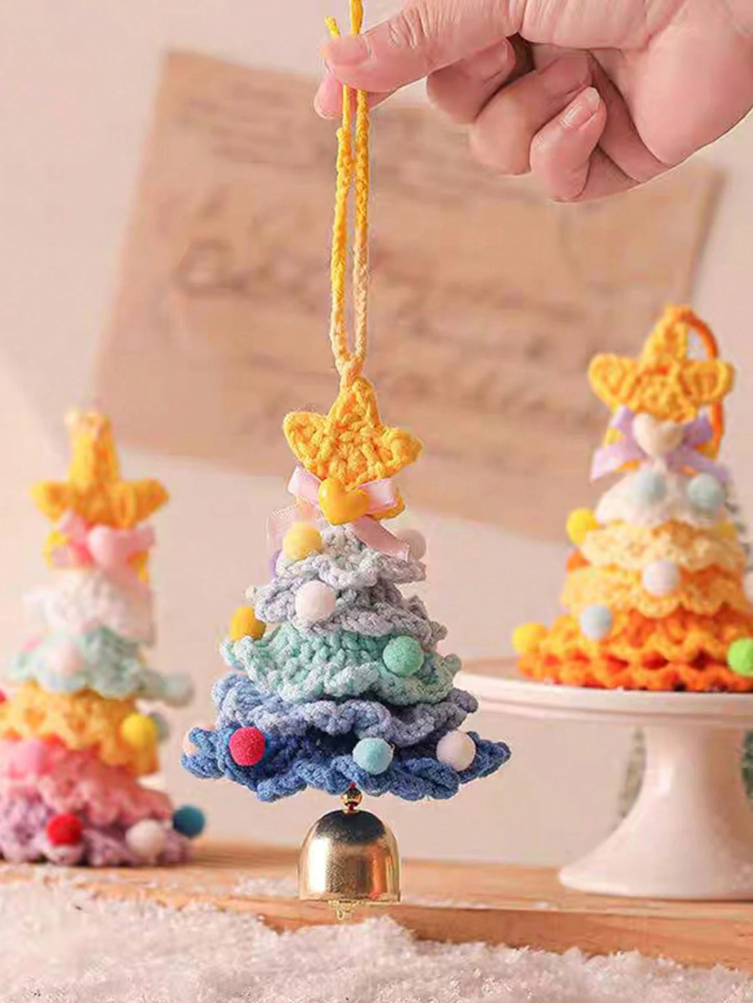 Handmade Crochet Christmas Tree Car Hanging Ornament Bag Charm DIY Creative Decoration Gift (Finished Product) Car Accessories For Women Keychain For Bag