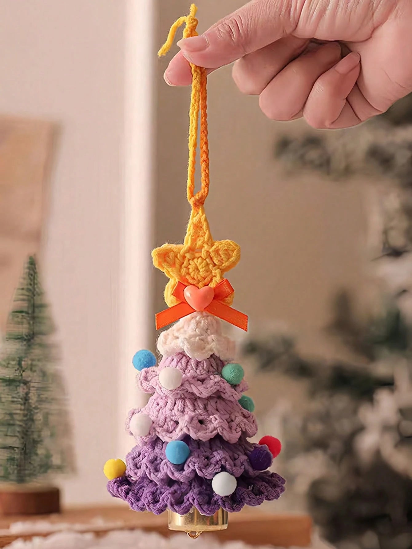 Handmade Crochet Christmas Tree Car Hanging Ornament Bag Charm DIY Creative Decoration Gift (Finished Product) Car Accessories For Women Keychain For Bag