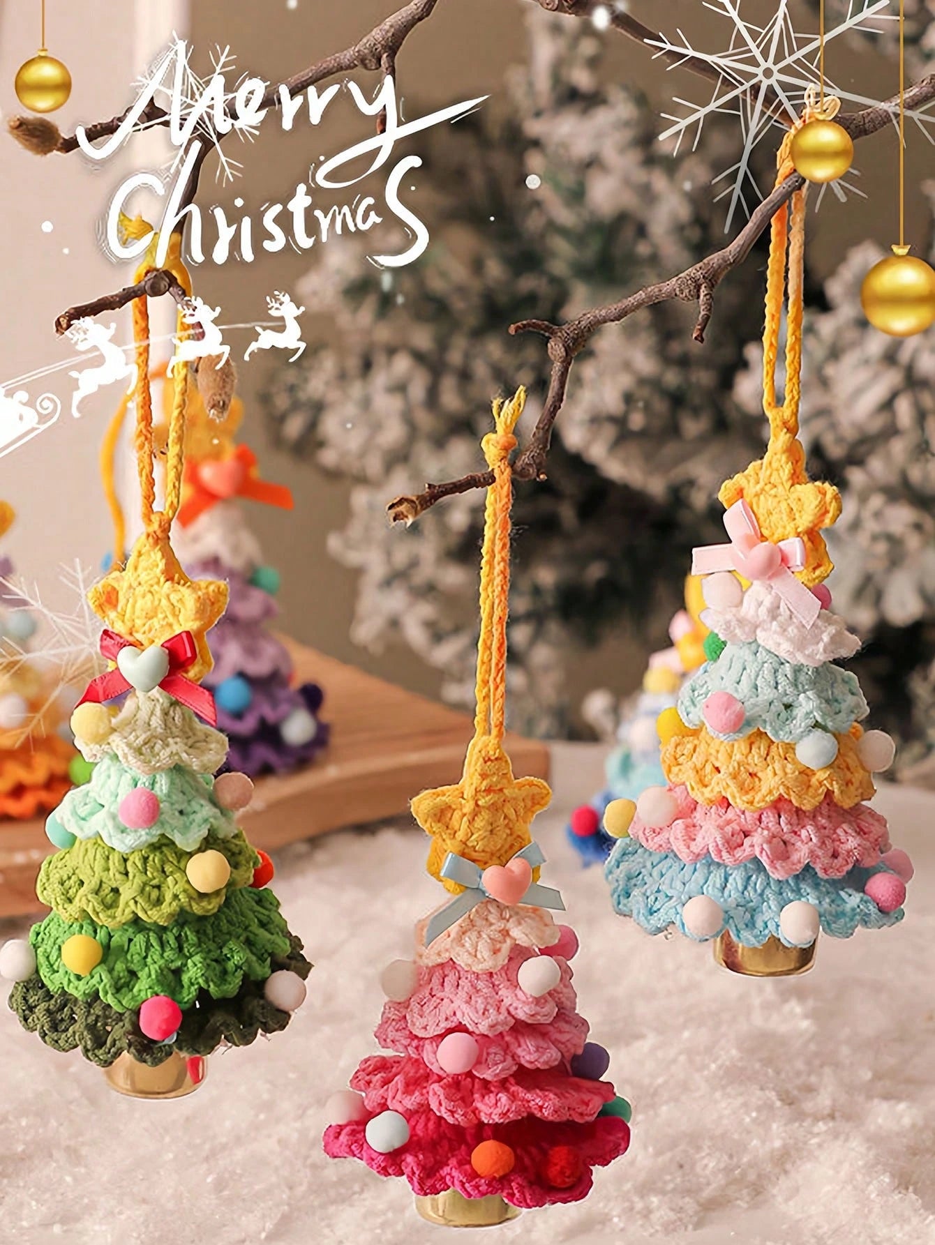 Handmade Crochet Christmas Tree Car Hanging Ornament Bag Charm DIY Creative Decoration Gift (Finished Product) Car Accessories For Women Keychain For Bag