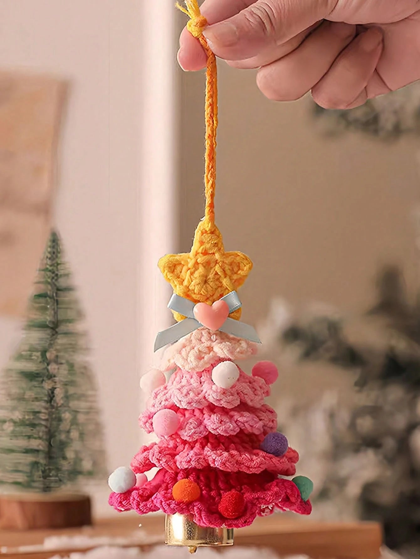 Handmade Crochet Christmas Tree Car Hanging Ornament Bag Charm DIY Creative Decoration Gift (Finished Product) Car Accessories For Women Keychain For Bag