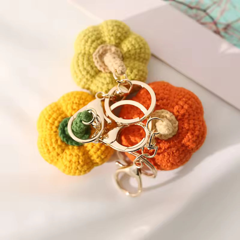 Handmade Crochet Pumpkin Keychain – Cute Knitted Keyring for Car & Bag Accessories