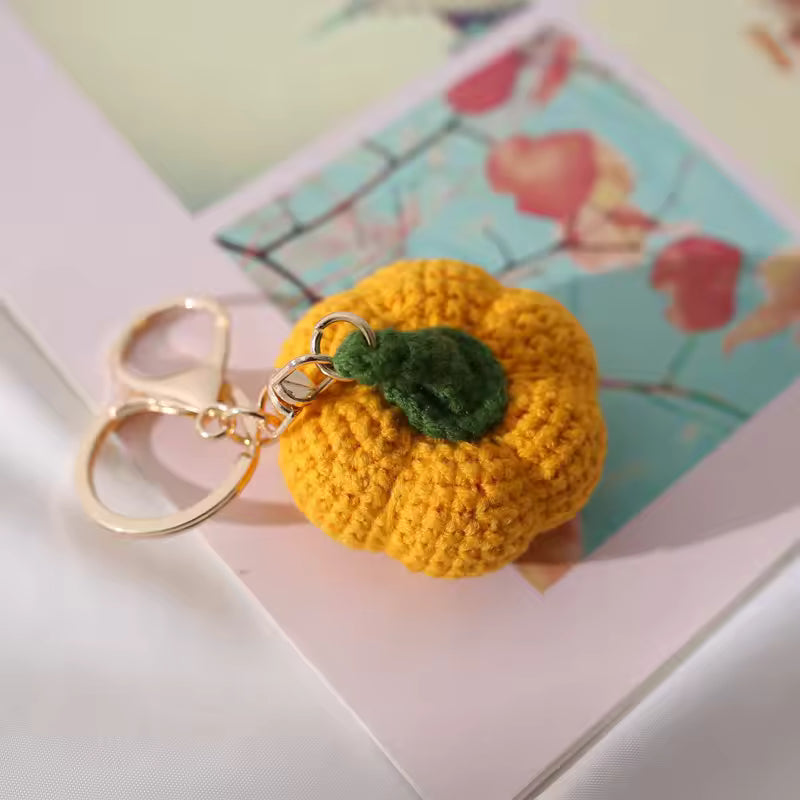 Handmade Crochet Pumpkin Keychain – Cute Knitted Keyring for Car & Bag Accessories