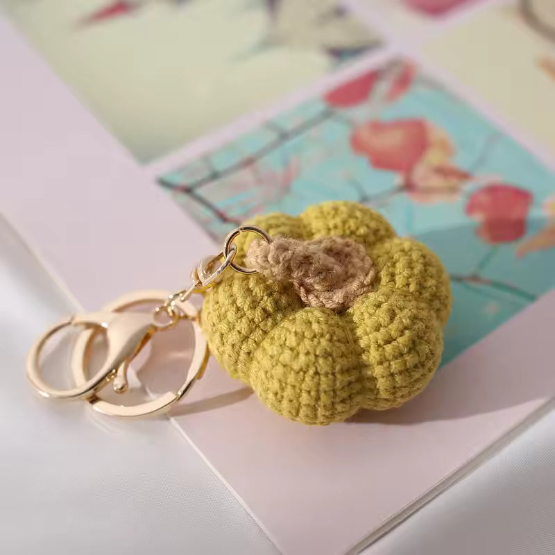Handmade Crochet Pumpkin Keychain – Cute Knitted Keyring for Car & Bag Accessories