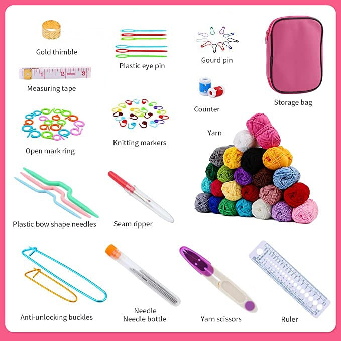 127 Pcs Crochet Kit Hooks Yarn Set Needles Accessories Handmade Products for Knitting Beginners with Canvas Tote Bag