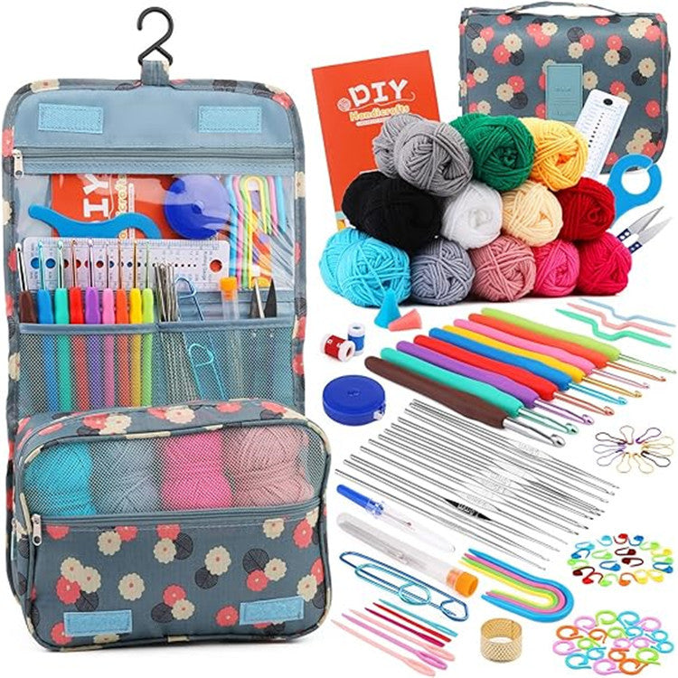130PCS Crochet Kit Beginners Crochet Set with Hang Bag Crochet Hook Set with Crochet Book Knitting Crochet Supplies