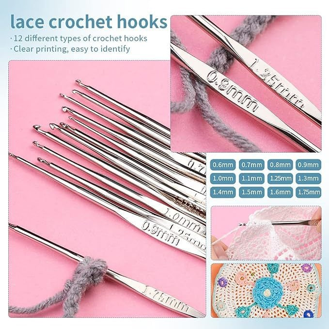 130PCS Crochet Kit Beginners Crochet Set with Hang Bag Crochet Hook Set with Crochet Book Knitting Crochet Supplies