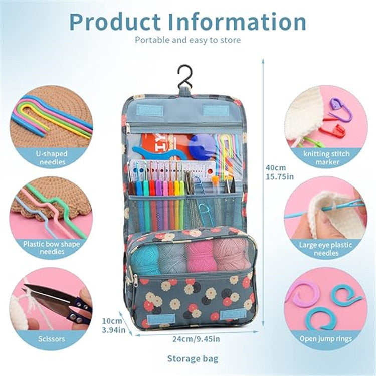 130PCS Crochet Kit Beginners Crochet Set with Hang Bag Crochet Hook Set with Crochet Book Knitting Crochet Supplies