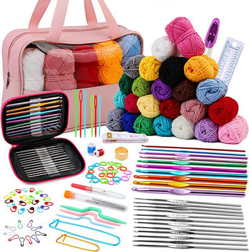 127 Pcs Crochet Kit Hooks Yarn Set Needles Accessories Handmade Products for Knitting Beginners with Canvas Tote Bag