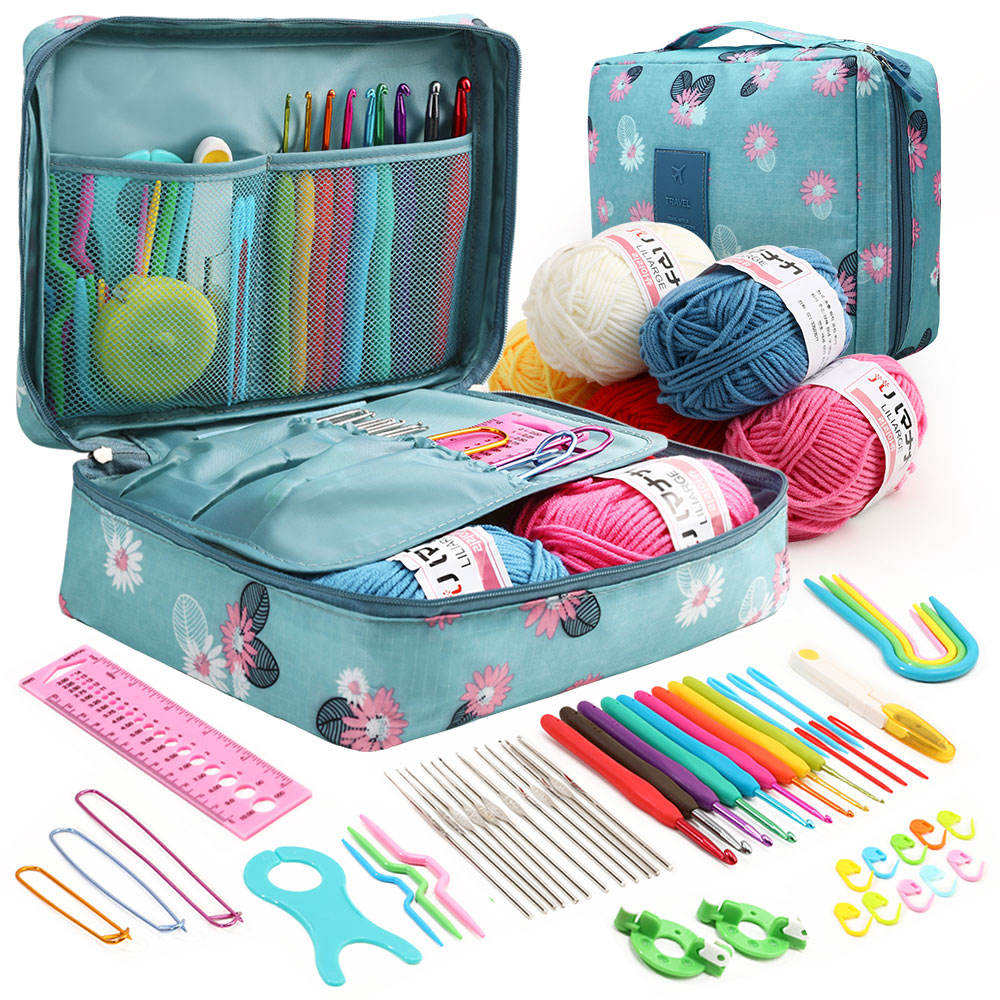 Full Set Crochet Hooks Crochet Kit for Beginners Adults Crochet Kit With Yarn Accessories Bag