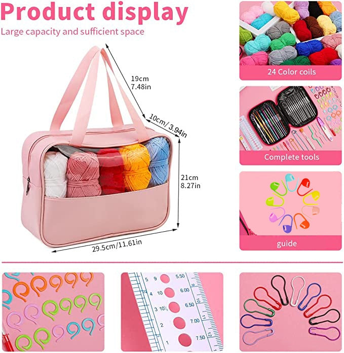 127 Pcs Crochet Kit Hooks Yarn Set Needles Accessories Handmade Products for Knitting Beginners with Canvas Tote Bag
