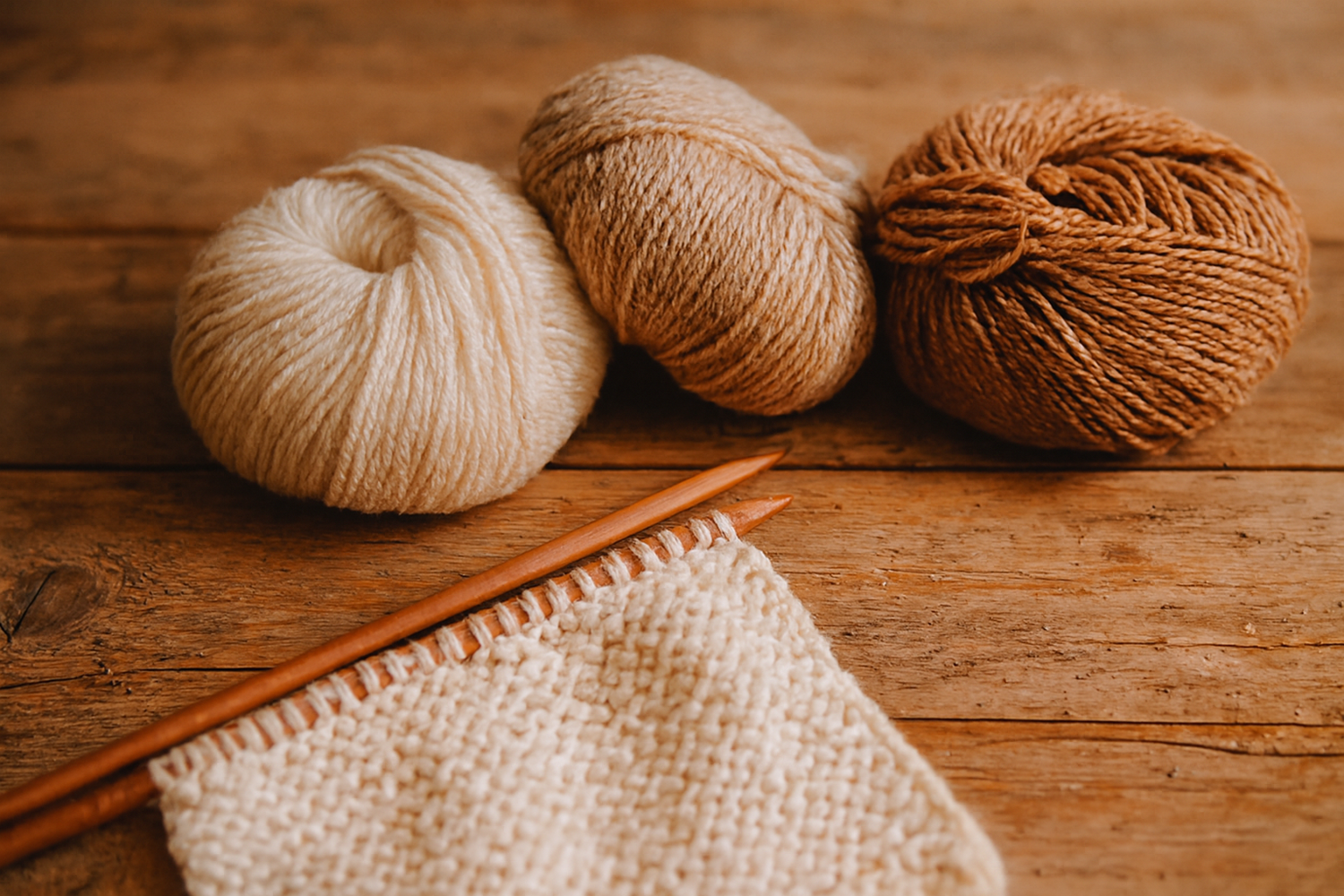 Cozy handmade knitting with neutral yarns