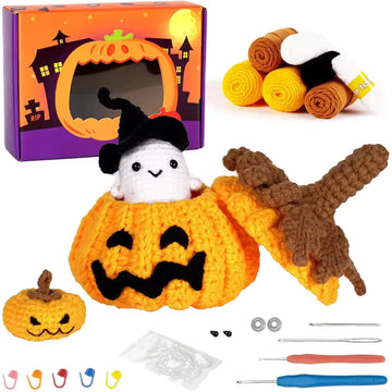 Halloween Crochet Kit – Sugar Bag Pumpkin DIY Set for Beginners with Video Instructions