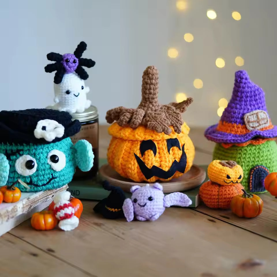 Halloween Crochet Kit – Sugar Bag Pumpkin DIY Set for Beginners with Video Instructions