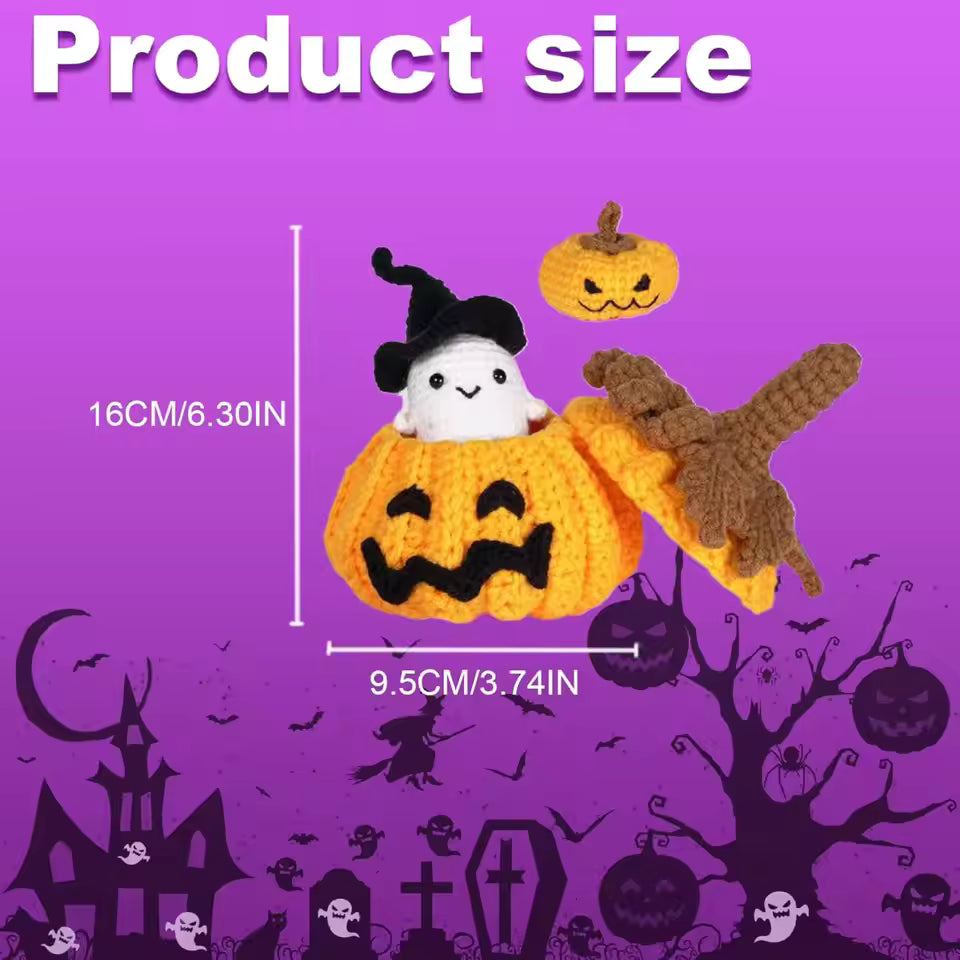 Halloween Crochet Kit – Sugar Bag Pumpkin DIY Set for Beginners with Video Instructions